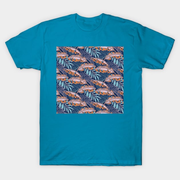 Blue Leopard Banana Leaves T-Shirt by Carolina Díaz